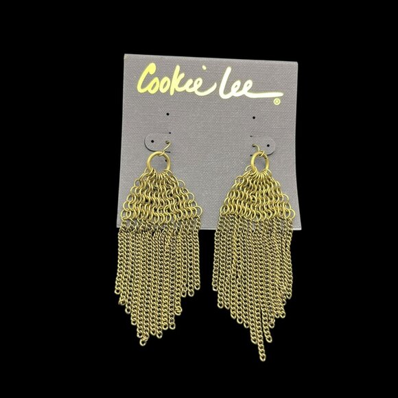 Vintage Cookie Lee Earrings Gold Tone Chandelier Waterfall Long Dangle‎ NEW - Picture 3 of 8